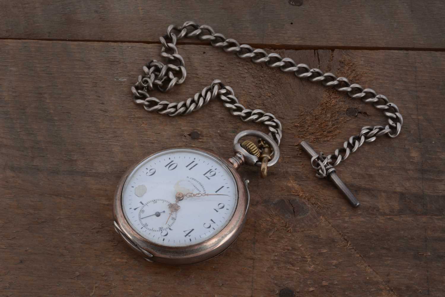 Lot 89 - A late 19th century danish silver open faced pocket watch on chain