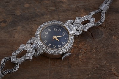 Lot 147 - A circa 1930s Vertex platinum and diamond ladies cocktail dress wrist watch