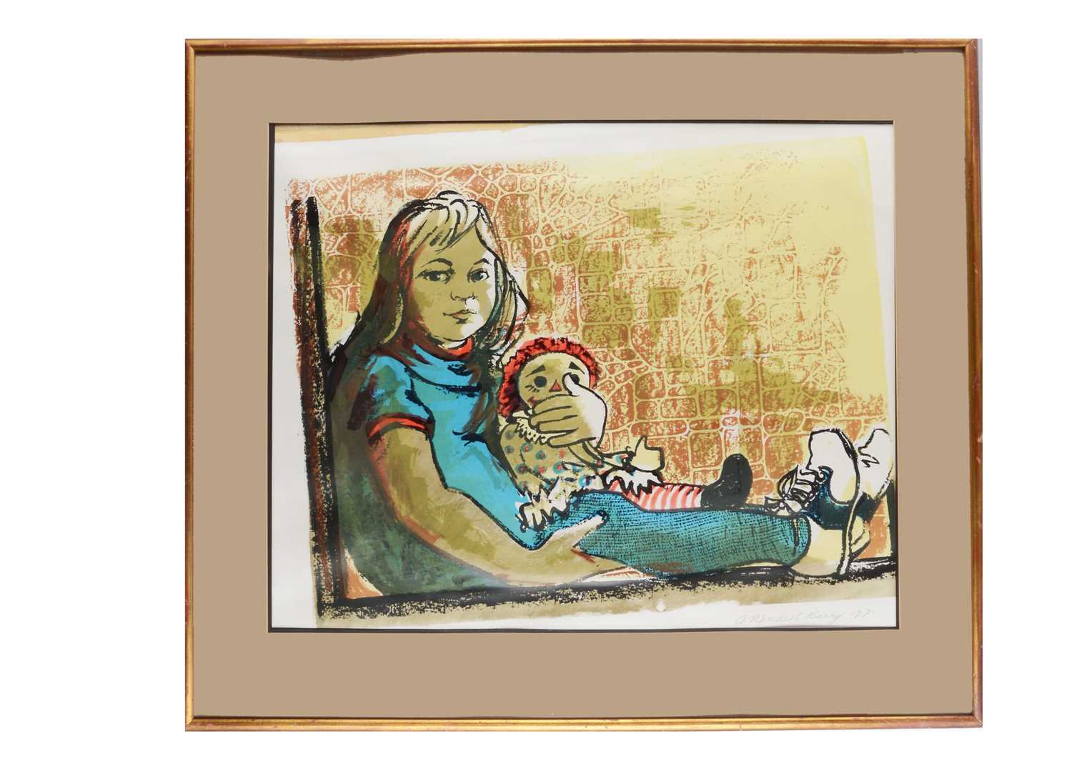 Lot 460 - A print of a girl with her Raggedy Anne doll by A. Meredith Barry, 1971