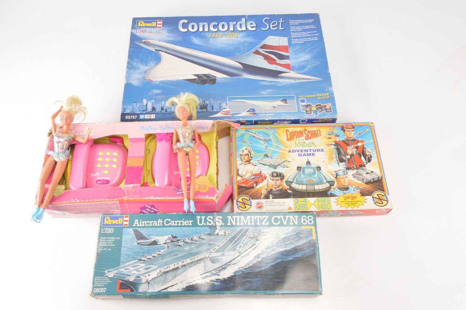 Lot 609 - Revell Concorde and Nimitz kits Barbie Telephone set and Captain Scarlet Game (6)