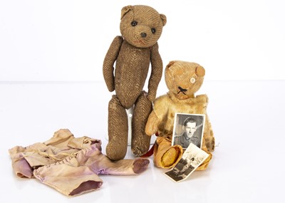 Lot 522 - A very early Teddy Bear circa 1904 and 1920s German Teddy Bear the childhood toys of father and son with military connections