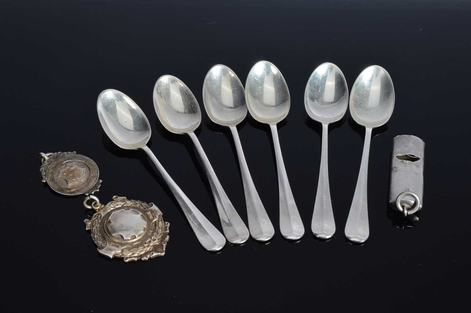 Lot 425 - A set of six 1950s silver coffee spoons by Charles Boynton & Sons