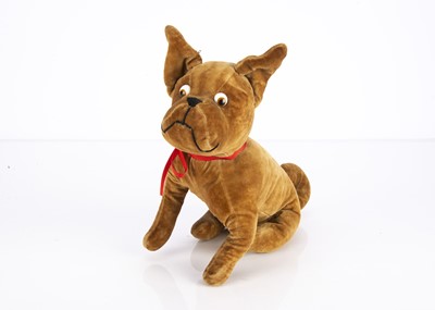 Lot 582 - A seated brown velvet comic bulldog 1930s