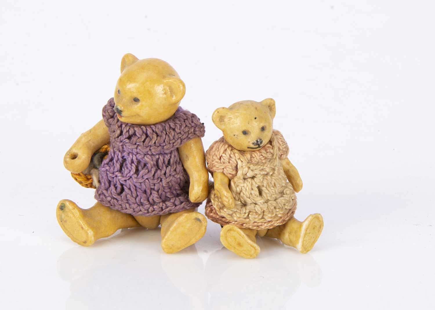 Lot 619 - Two Hertwig miniature bisque Teddy Bear dolls