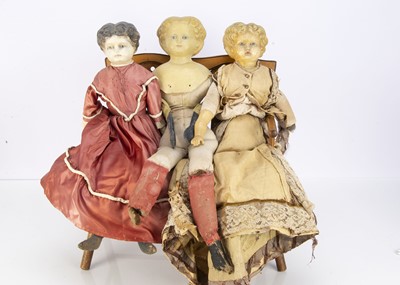 Lot 291 - Three Greiner type papier-mache shoulder-head dolls