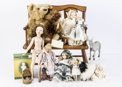 Lot 292 - A Steiff Teddy Bear and recent bisque dolls