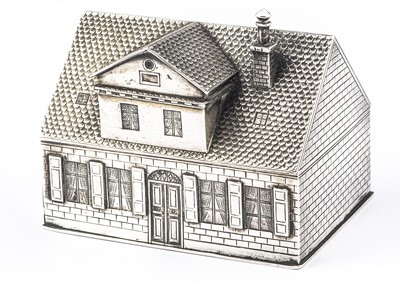 Lot 774 - A rare German 800 retailed by Posen silver novelty house shaped box belonging to Marcus and Ulrike Mosse