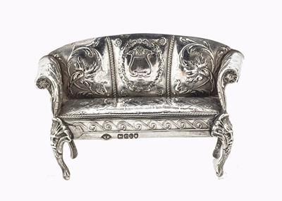 Lot 777 - A Continental silver dolls’ house neoclassical sofa with Foreign London import marks 1900