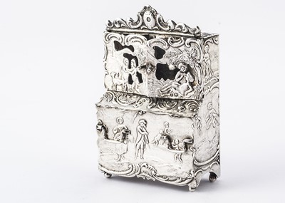Lot 778 - A Continental 930 silver dolls' house secretaire bookcase with foreign London import marks 1892