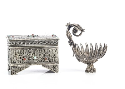 Lot 784 - An Indian white metal filigree miniature chest