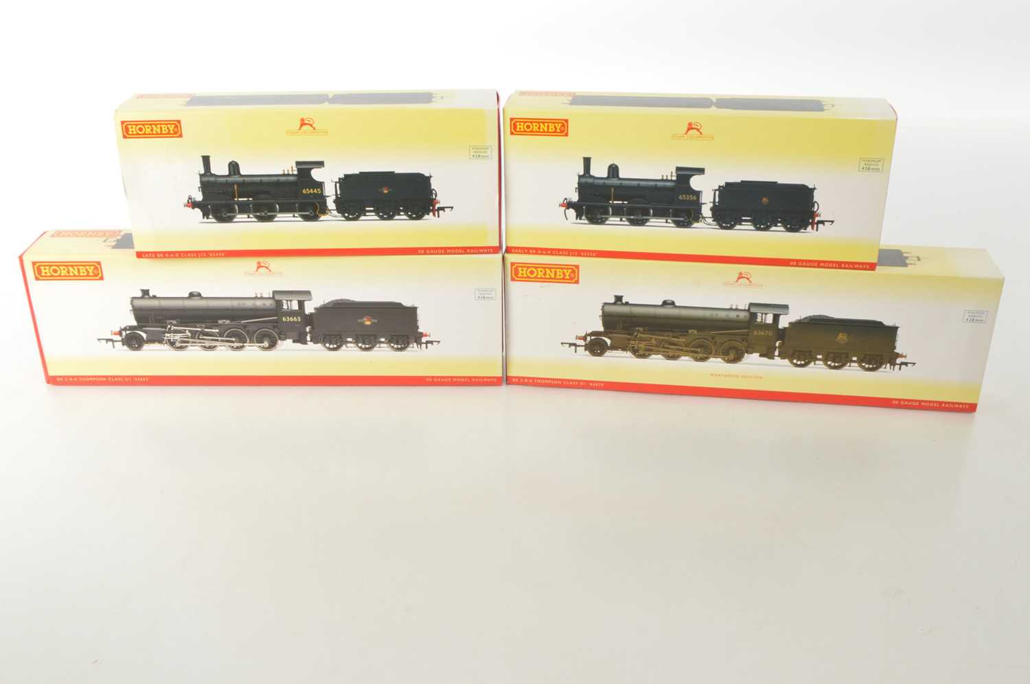 Lot 78 - Pair of Hornby 00 Gauge boxed BR black Thompson Class O1 2-8-0 Locomotives and tenders and BR black Class J15 Locomotives and Tender s(4)