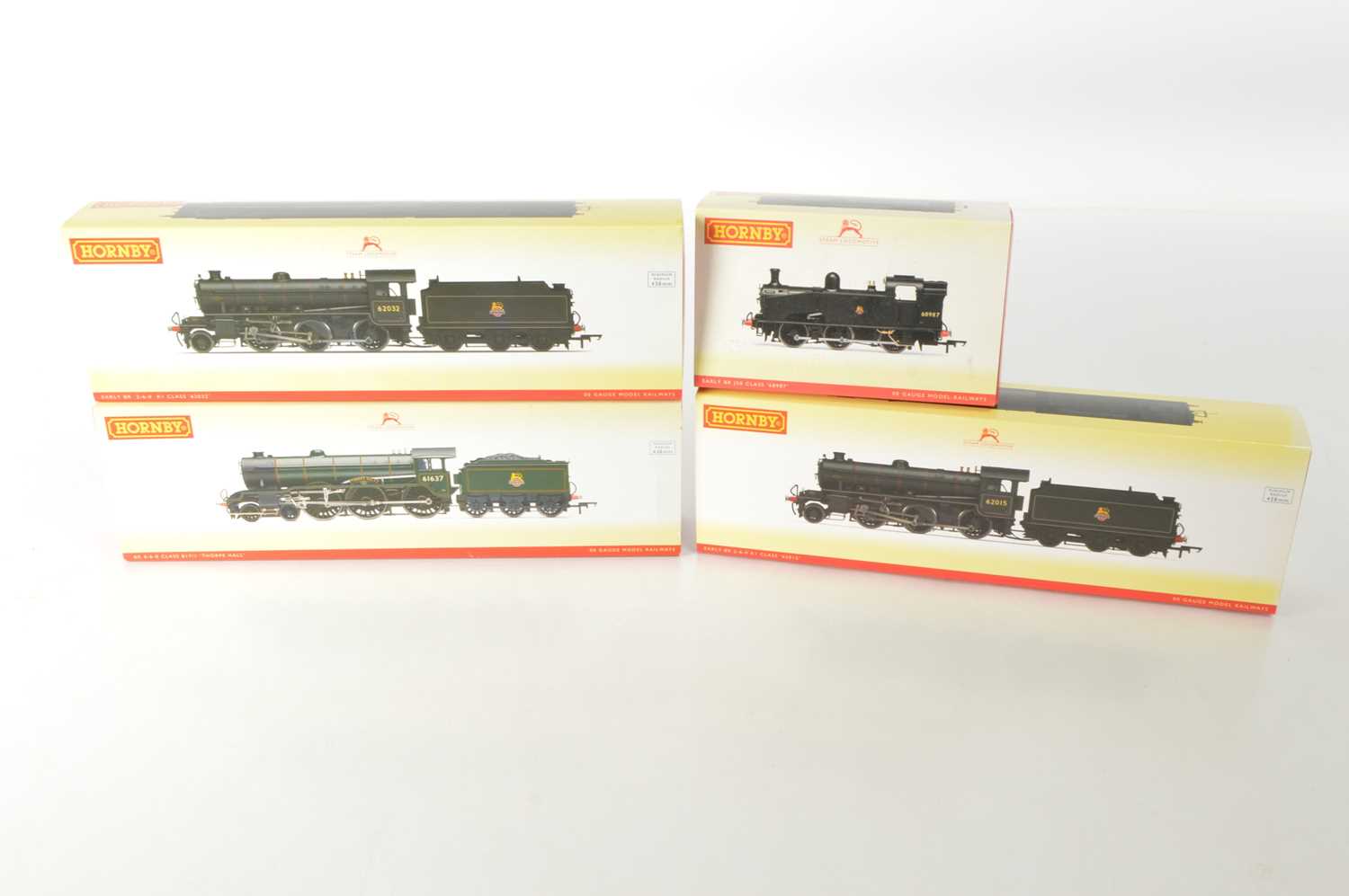 Lot 83 - Hornby 00 Gauge boxed BR black K Class 2-6-0 Steam Locomotives and Tenders and renumbered and weathered Class B17/1 and J50 Class 0-6-0 Tank Engine (4)