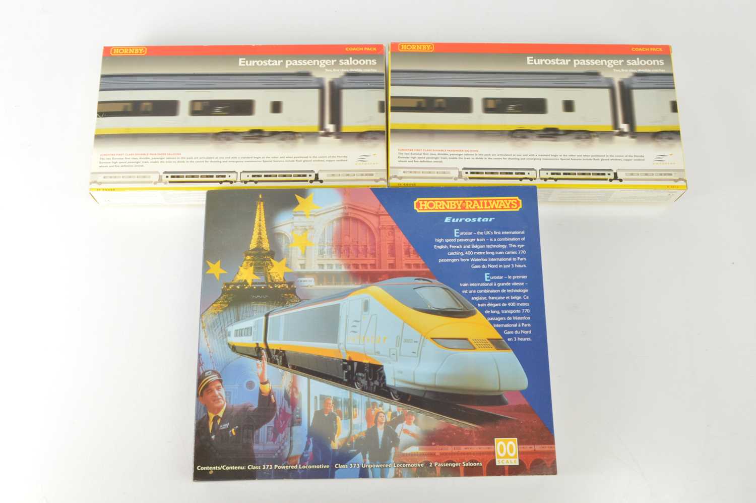 Lot 92 - Hornby 00 Gauge boxed Eurostar Set and two additional Coach packs (3)
