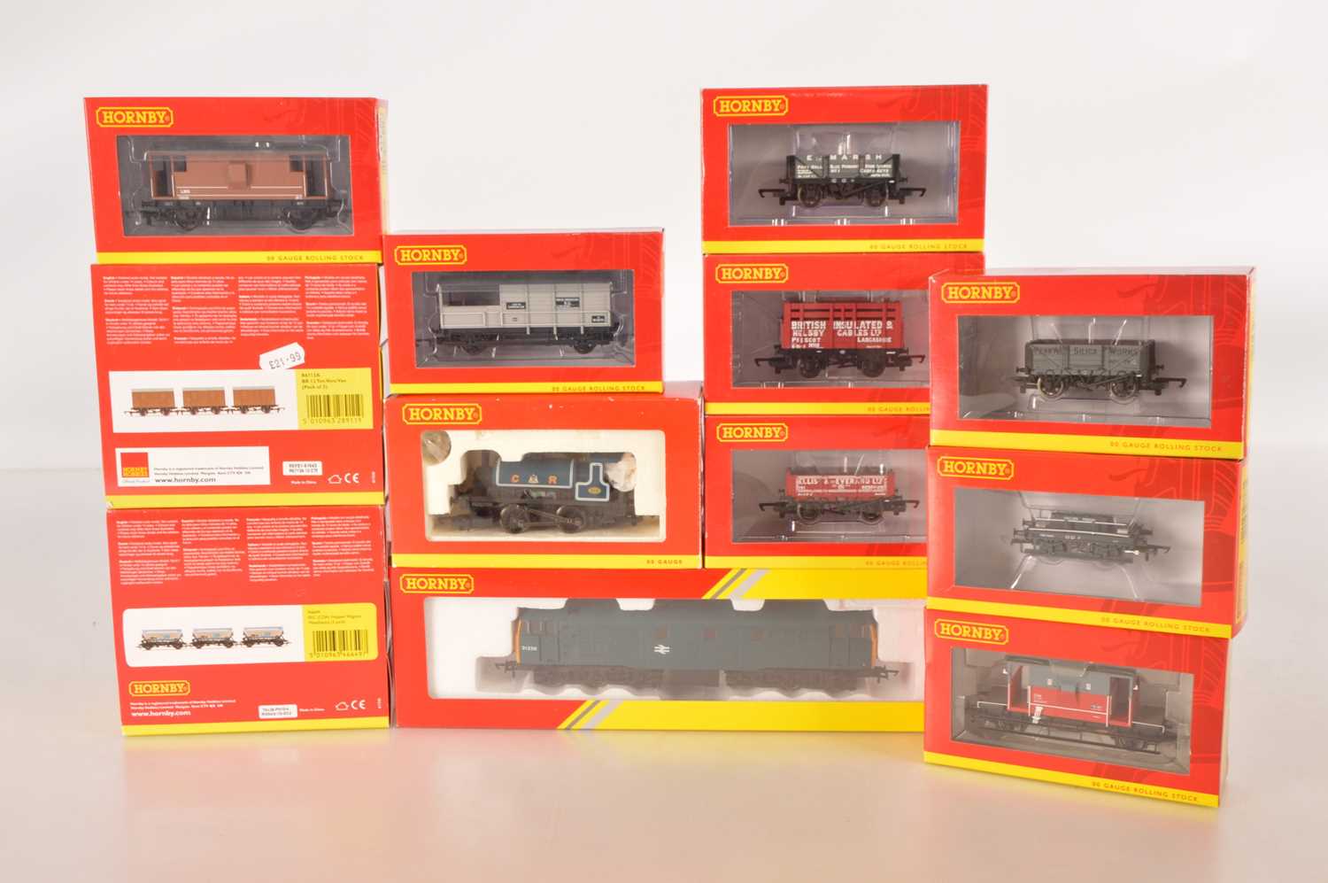 Lot 162 - Hornby 00 Gauge boxed BR Diesel and Caledonian Saddle Tank with various  Goods Rolling Stock (16)