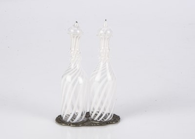 Lot 817 - A pair of large scale dolls’ house or doll latticino glass decanters