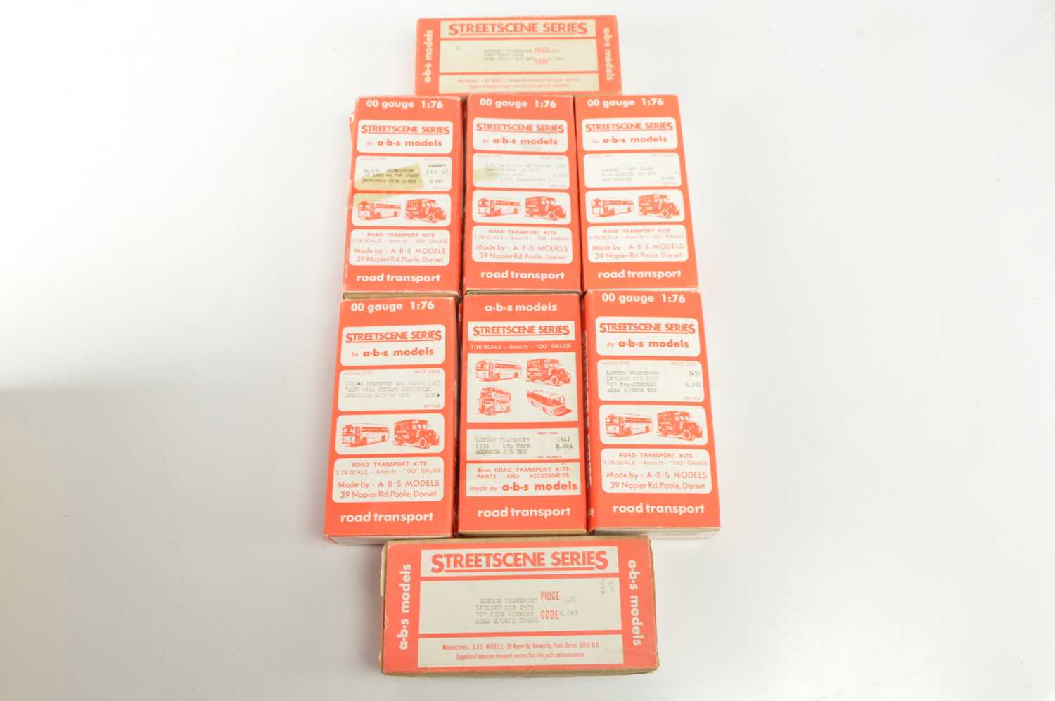 Lot 423 - ABS Models Streetscene Series boxed 00 Gauge Vehicle kits (8)