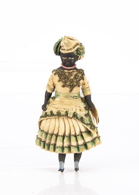 Lot 834 - A rare 19th century black bisque shoulder-head dolls house doll