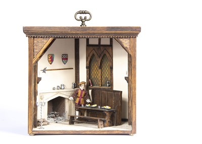 Lot 844 - A Jim Hensley Trigger Pond 1/24th scale Tudor Man modern miniaturist dolls’ house room box