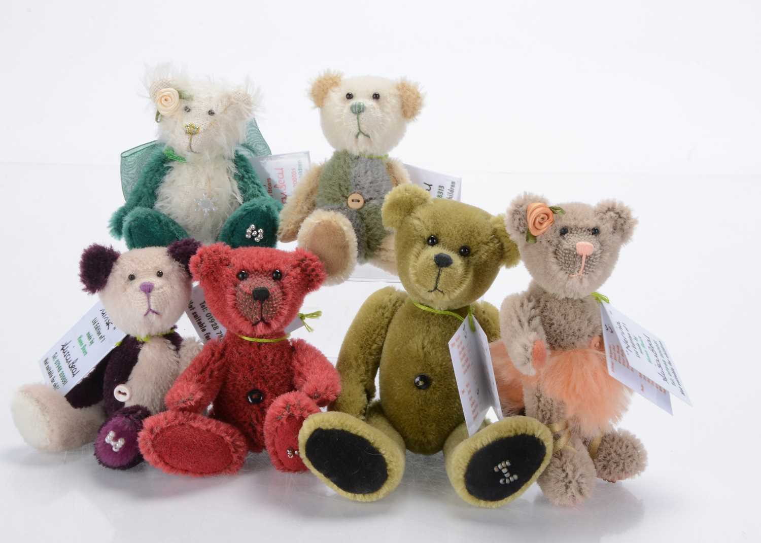 Lot 61 - Six Haven Bears miniature artist designed teddy bears by Alison Beal