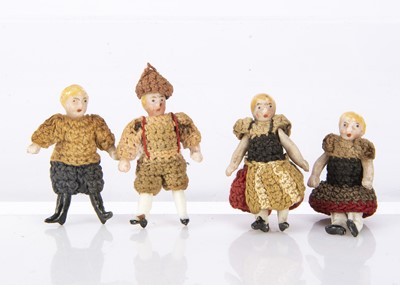 Lot 906 - Four Horn all-bisque miniature dolls’ house dolls