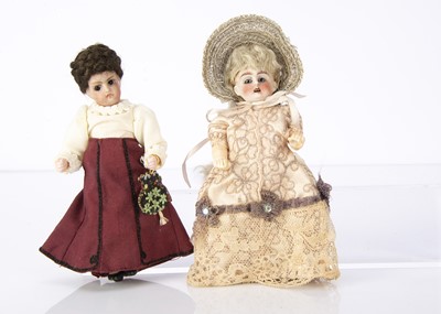 Lot 907 - Two large German bisque headed dolls’ house dolls