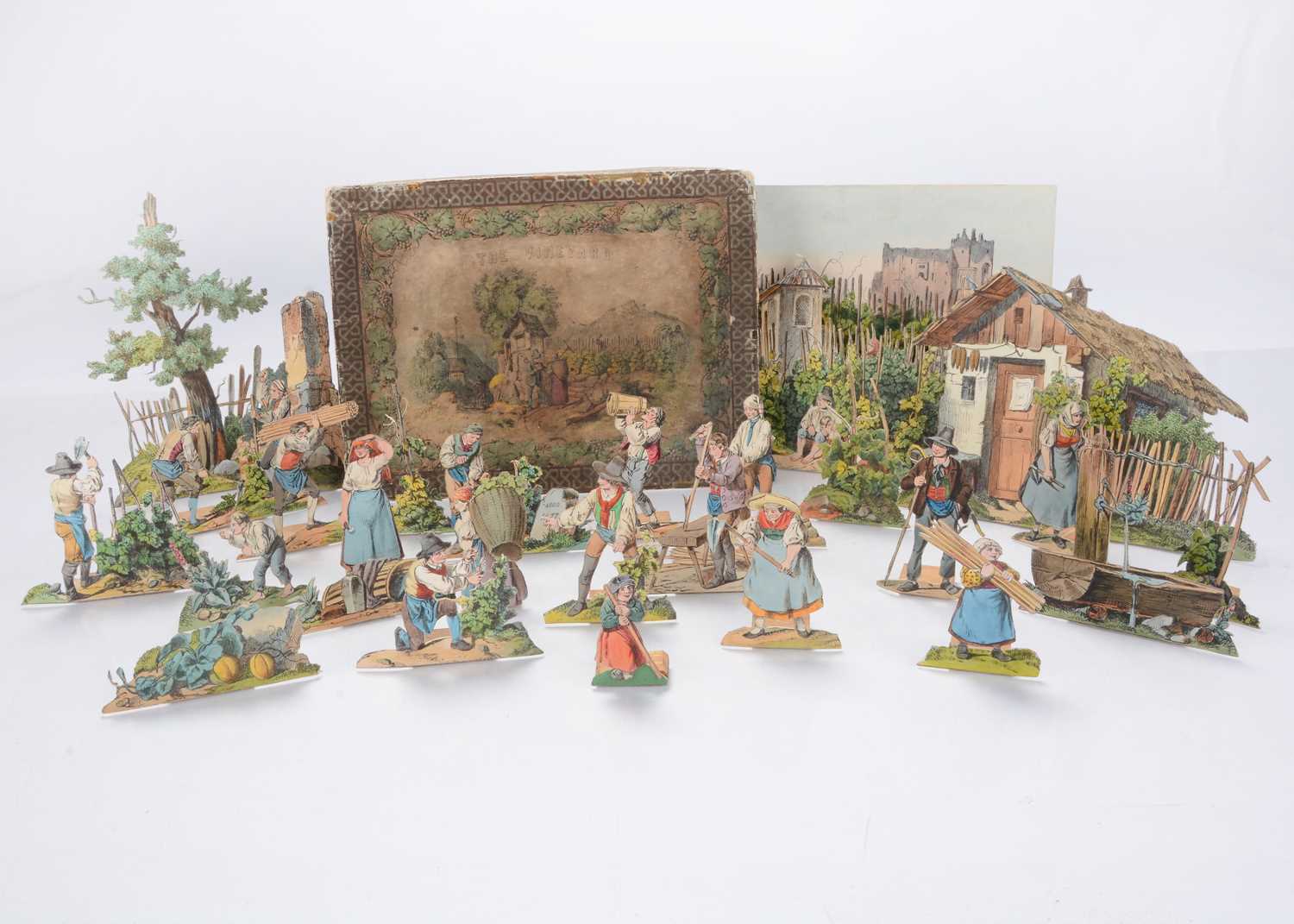 Lot 686 - A mid 19th century Mathäus Trentsensky (Vienna) hand coloured printed and cut out card ‘The Vineyard’ scenic toy