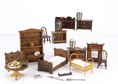 Lot 917 - German wooden dolls’ house furniture and chattels