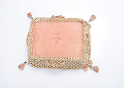 Lot 1458 - A mid 18th century English needlework and pin work basket containing an assortment of doll, sewing and miniature items