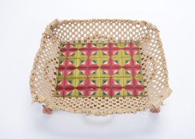 Lot 1458 - A mid 18th century English needlework and pin work basket containing an assortment of doll, sewing and miniature items