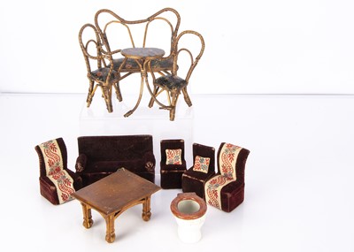 Lot 1004 - A card and velvet dolls’ house sofa and chairs