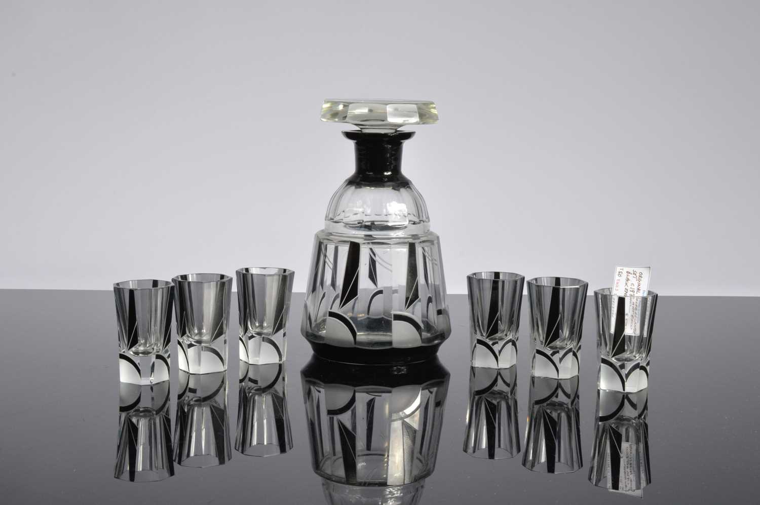 Lot 28 - An Art Deco Palda glass decanter and glasses set