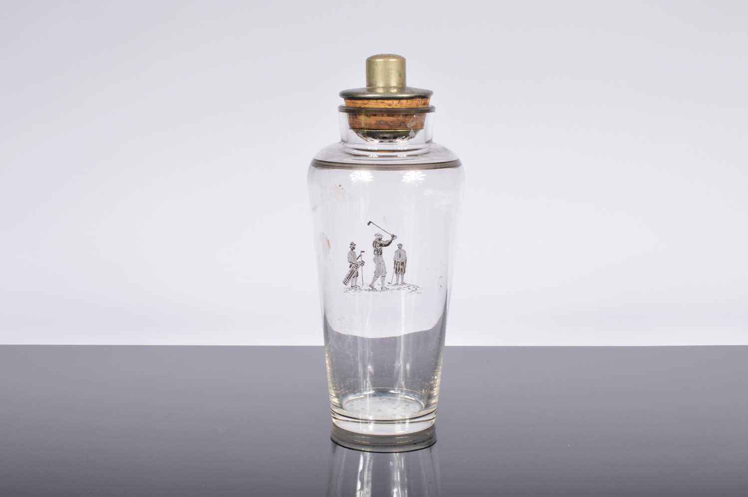 Lot 54 - An Art Deco period golf related glass cocktail shaker