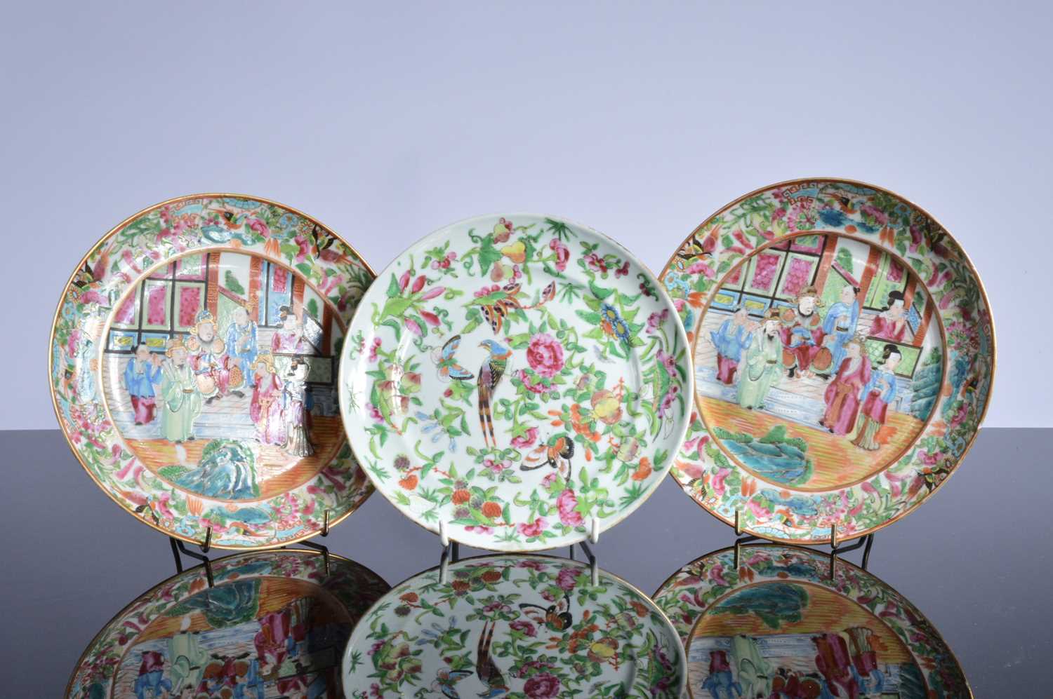 Lot 80 - A late 19th century pair of Chinese Canton style porcelain plates