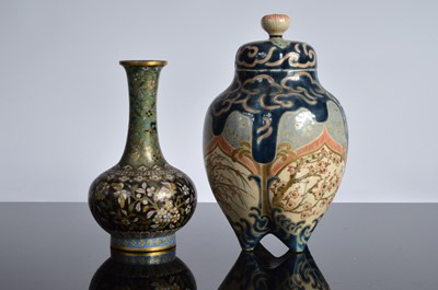 Lot 82 - Two Japanese earthenware covered jars and three other items