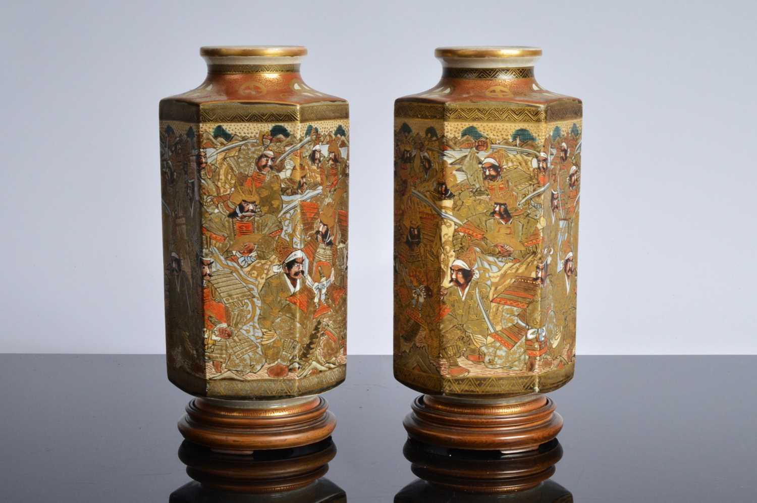 Lot 83 - A pair of Japanese Satsuma style earthenware vases