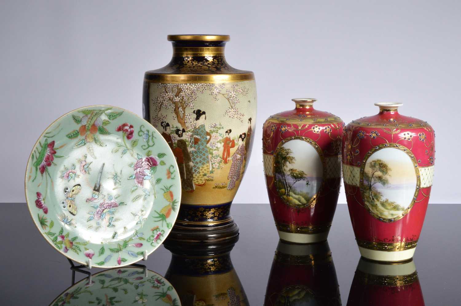 Lot 84 - A pair of Japanese porcelain vases and two other items