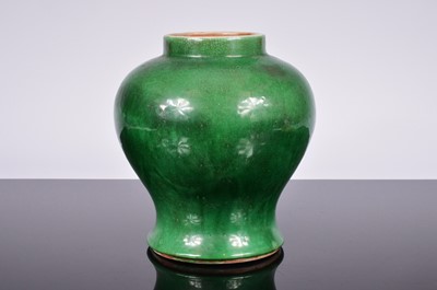 Lot 90 - A vintage Chinese porcelain green crackle glazed jar and cover