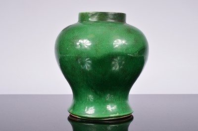 Lot 90 - A vintage Chinese porcelain green crackle glazed jar and cover
