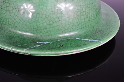 Lot 90 - A vintage Chinese porcelain green crackle glazed jar and cover