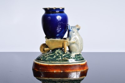Lot 163 - A damaged Royal Doulton stoneware comical mouse with wheel barrow sculpture after George Tinworth