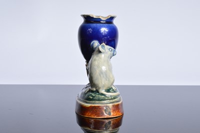Lot 163 - A damaged Royal Doulton stoneware comical mouse with wheel barrow sculpture after George Tinworth