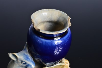 Lot 163 - A damaged Royal Doulton stoneware comical mouse with wheel barrow sculpture after George Tinworth