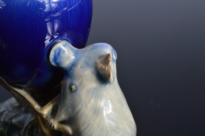 Lot 163 - A damaged Royal Doulton stoneware comical mouse with wheel barrow sculpture after George Tinworth