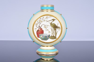 Lot 205 - A pair of Victorian period Minton porcelain moon flask vases