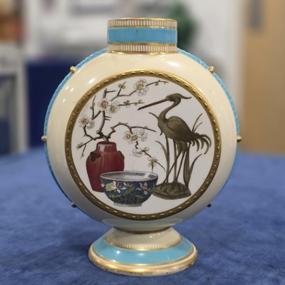 Lot 205 - A pair of Victorian period Minton porcelain moon flask vases