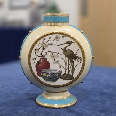 Lot 205 - A pair of Victorian period Minton porcelain moon flask vases