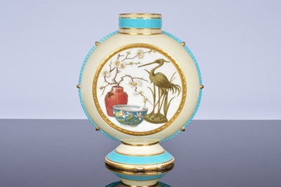 Lot 205 - A pair of Victorian period Minton porcelain moon flask vases