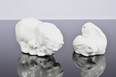 Lot 210 - Two small Herrend porcelain animals and a Royal Copenhagen porcelain polar bear group