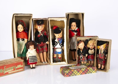 Lot 1035 - Roddy hard plastic dolls in original Traditional British costume and boxes