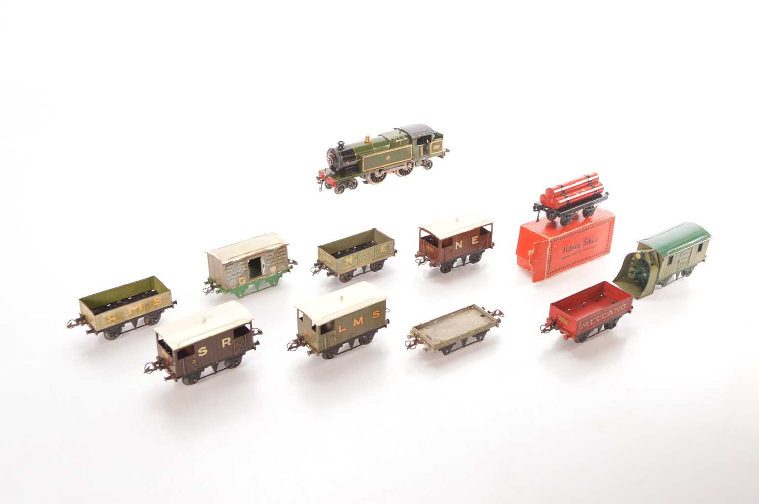 Lot 21 - Hornby 0 Gauge mixed Group of Locomotives and rolling stock (11)